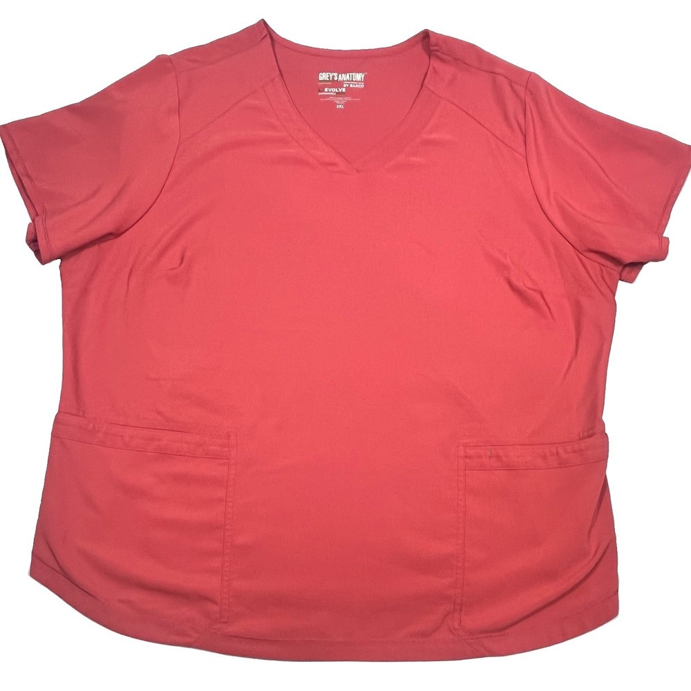 Grey's Anatomy Barco Evolve Stretch V-Neck Scrub Top Women's 3XL Coral 2 Pocket